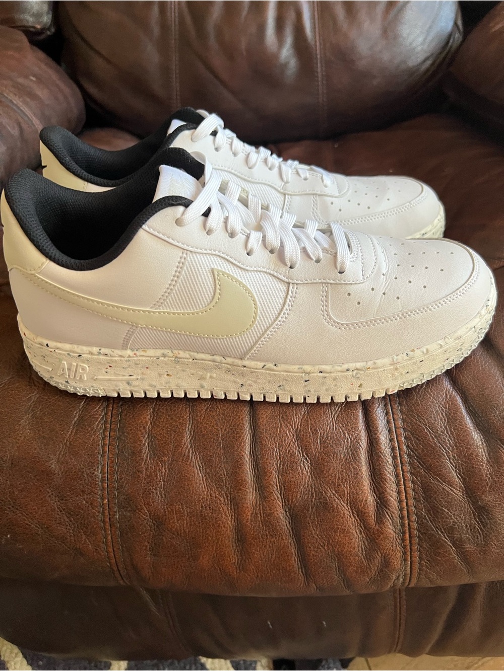 Nike AF1 Crater NN White Low-Top Sneakers with Cream Swoosh and Black Lining
